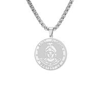 TEAMER Collar con medalla redonda de San Floriano Colgante del santo patrón de los bomberos y soldados Joyería amuleto de protección religiosa para hombres y mujeres (Argento)
