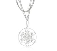 TEAMER Collar de cubo de Metatron Collar con colgante de geometría sagrada Sellos de Arcángel Collar de ángel Joyería de acero inoxidable, Pendant Size:40.8*37.8mm, Acero inoxidable