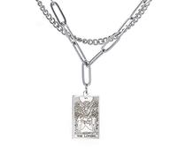 TEAMER Collar de doble capa, joyería de tarot, amuleto de buena suerte, collar de acero inoxidable, 22.3mm*12.5mm / 45cm, Acero inoxidable, No es una piedra preciosa