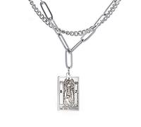 TEAMER Collar de doble capa vintage con colgante de amuleto de la suerte, acero inoxidable, 22.3 x 12.5 mm, Acero inoxidable, desconocido