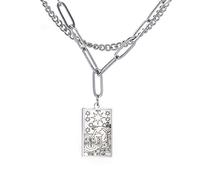 TEAMER Collar de doble capa vintage con colgante de amuleto de la suerte, acero inoxidable, 45 cm, Acero inoxidable, desconocido