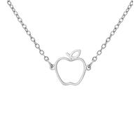 TEAMER Collar de manzana lindo collar de maestro de acero inoxidable delicado colgante de manzana de la fruta de la joyería para el profesor de las mujeres los hombres (Collar Manzana Hueca - Plata)
