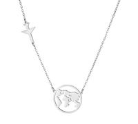 TEAMER Collar de moda Mapa del Mundo Avión Mapa del Mundo Colgante de Acero Inoxidable Tierra Viajero Graduación Joyería Para Mujeres Hombres (Plata)