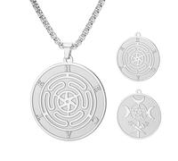 TEAMER Collar de rueda de Hekate de acero inoxidable, collar de rueda de Hécate, rueda de Wicca de Hekate, amuleto de la diosa Hekate, joyería para hombre, adjustable, Acero inoxidable, No es una