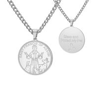 TEAMER Collar de San Francisco de Asís Colgante del Santo Patrón de los Animales y la Naturaleza Joyería católica Medalla de Bendición de Francisco para la Protección de los Mascotas (Plata)