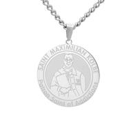 TEAMER Collar de San Maximiliano Kolbe Colgante del Santo Patrón de las Familien Adicciones Journalists Joyas con Amuletos Inspirados en la Fe Católica de Acero Inoxidable (Argento)