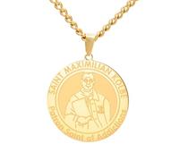 TEAMER Collar de San Maximiliano Kolbe Colgante del Santo Patrón de las Familien Adicciones Journalists Joyas con Amuletos Inspirados en la Fe Católica de Acero Inoxidable (Oro)