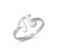 TEAMER Delicado anillo con el símbolo de PI Anillo con el símbolo de Pi de tamaño ajustable Joyería STEM de acero inoxidable para matemáticas física ciencia para mujeres y hombres (Plata)
