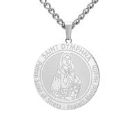 TEAMER Delicado Collar con Medalla de Santa Dymphna Colgante de Patrona del Estrés la Ansiedad y la Salud Mental Joyas de Protección con Amuleto Religioso para Mujeres y Hombres (Argento)