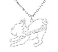 TEAMER Delicado Collar con Nombre de Perro Personalizado Colgante con Nombre de Animal Teckel Labrador Personalizado Grabado Joyería Conmemorativa de Mascota Para Mujer Hombre (Bulldog Francés)