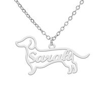 TEAMER Delicado Collar con Nombre de Perro Personalizado Colgante con Nombre de Animal Teckel Labrador Personalizado Grabado Joyería Conmemorativa de Mascota Para Mujer Hombre (Perro Salchicha)
