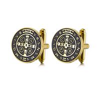TEAMER Gemelos de San Benito Gemelos de San Benito de acero inoxidable Joya Religiosa Católica con la Cruz de Jesús Amuleto de Fuerza Fe Protección y Paz para Mujeres y Hombres (Oro)