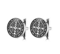 TEAMER Gemelos de San Benito Gemelos de San Benito de acero inoxidable Joya Religiosa Católica con la Cruz de Jesús Amuleto de Fuerza Fe Protección y Paz para Mujeres y Hombres (Plata)