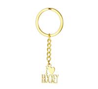TEAMER I Love - Llavero de hockey de acero inoxidable para deportes de invierno, joyería de inspiración para mujeres y hombres, Dorado, 19.7*25mm