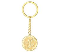 TEAMER Llavero Ángel de la Guarda Nuestro colgante redondo con medalla religiosa Ángel de la Guarda Joyas Amuleto Fe y Fuerza para hombres y mujeres (Oro)