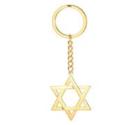 TEAMER Llavero de estrella de David de acero inoxidable con diseño de estrella de David, amuleto judío hexagrama judío para mujeres y hombres, Dorado, 26*32mm