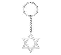 TEAMER Llavero de estrella de David de acero inoxidable con diseño de estrella de David, amuleto judío hexagrama judío para mujeres y hombres, Plateado, 26*32mm