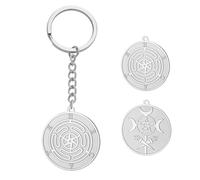 TEAMER Llavero de rueda Hekate de acero inoxidable, llavero de rueda de Hecate, rueda Wicca de Hekate, amuleto de la diosa Hekate, joyería para mujer, plateado, 35*38mm