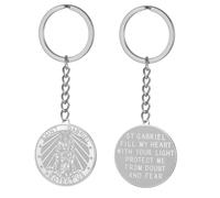 TEAMER Llavero de San Gabriel con bendición de la esperanza y protección, llavero de San Gabriel, joyería religiosa, Plateado, 25*25mm