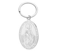 TEAMER Llavero Medalla Virgen María Milagrosa Colgante con Medallón de la Madre María de acero inoxidable Joyería de Talismán de fe Religiosa para Mujeres y Hombres (Plata)