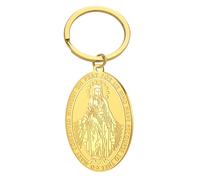 TEAMER Llavero Medalla Virgen María Milagrosa Colgante con Medallón de la Madre María de acero inoxidable Joyería de Talismán de fe Religiosa para Mujeres y Hombres (Oro)