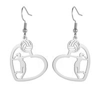 TEAMER Pendiente de Corazón de Jugador de Voleibol Colgante de Voleibol de Moda Joyería de Pelota Deportiva para Equipo Atleta Entrenador Amantes del Voleibol (Jugador de Voleibol de Picos - Plata)