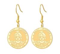 TEAMER Pendiente redondo con medalla de San Floriano Colgante del santo patrón de los bomberos y soldados Joyería amuleto de protección religiosa para mujeres y hombres (Oro)