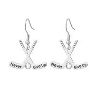 TEAMER Pendientes colgantes de hockey Never Give Up de acero inoxidable para deportes de invierno, joyería de inspiración para mujer, 19.2*25.1mm, Acero inoxidable, Sin piedra preciosa