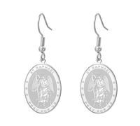 TEAMER Pendientes de San Rafael, arcángel de curación y protección, aretes colgantes de San Rafael, amuleto, joyería religiosa para mujer, 20*26mm, Acero inoxidable, Sin piedra preciosa
