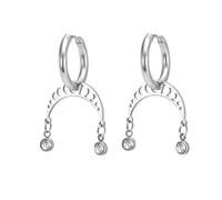 TEAMER Pendientes delicados con Fase Lunar Pendientes de acero inoxidable con colgante de cristal en forma de luna creciente Joyería de moda celestial y astrológica para mujer (Plata)