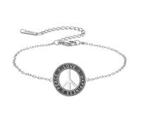 TEAMER Pulsera ajustable de acero inoxidable con símbolo de paz, amor, felicidad, joyería hippie para mujer, Talla única, Acero inoxidable, No es una piedra preciosa