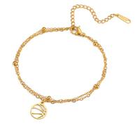 TEAMER Pulsera Baloncesto Pulsera Doble Cadena de Baloncesto Acero Inoxidable Morden Joyería de la bola del deporte para el amante del baloncesto (Oro)