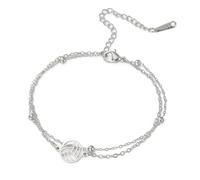 TEAMER Pulsera con colgante de voleibol Pulsera de doble cadena de voleibol de moda Joyería de bola de deporte para los amantes del equipo de atleta entrenador de voleibol (Plata)