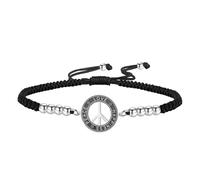 TEAMER Pulsera con símbolo de paz, cuentas ajustables, cuerda de cera, pulsera hippie para mujer, Talla única, Acero inoxidable, No es una piedra preciosa