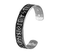 TEAMER Pulsera de acero inoxidable con 24 runas, diseño de moda, brazalete vikingo, plata envejecida, color negro, para hombre