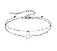TEAMER Pulsera de estrella de David, cadena de cuentas de doble capa, ajustable, pulsera de estrella de David, amuleto judío hexagrama judío para mujer, 12*19mm, Acero inoxidable, Sin piedra preciosa