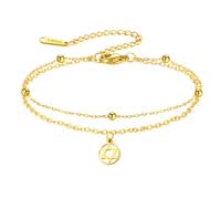 TEAMER Pulsera de estrella de David, cadena de cuentas de doble capa, ajustable, pulsera de estrella de David, amuleto judío hexagrama judío para mujer, 10*8mm, Acero inoxidable, No es una piedra