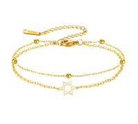 TEAMER Pulsera de estrella de David, cadena de cuentas de doble capa, ajustable, pulsera de estrella de David, amuleto judío hexagrama judío para mujer, 12*19mm, Acero inoxidable, Sin piedra preciosa