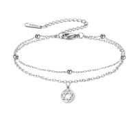 TEAMER Pulsera de estrella de David, cadena de cuentas de doble capa, ajustable, pulsera de estrella de David, amuleto judío hexagrama judío para mujer, 10*8mm, Acero inoxidable, No es una piedra