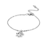 TEAMER Tobillera de acero inoxidable con diseño de flor de loto, ajustable, para pies, corazón, loto, joyería de playa para mujer, One Size, Acero inoxidable, desconocido