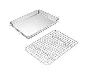 TEAMFAR Bandeja de horno con rejilla de enfriamiento, bandeja de acero inoxidable para hornear mini bandeja para hornear rectangular mini bandeja de horno con rejilla de enfriamiento, no tóxica y
