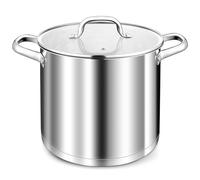 TEAMFAR olla 10L, olla grande de acero inoxidable para pasta de inducción con base de 3 capas para todo tipo de cocinas, tapa de cristal, olla sopera de 24cm olla para carne para cocinar