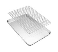 TEAMFAR - Placa de cocción rectangular de acero inoxidable con rejilla de refrigeración, 40,4 x 30,6 x 2,5 cm, gran placa de horno con rejilla de refrigeración para hornear, no tóxica y