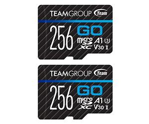 TEAMGROUP GO Card 256 GB x 2 unidades MicroSDXC UHS-I U3 V30 4K para cámaras de acción y drones tarjeta de memoria flash de alta velocidad con adaptador para deportes al aire libre y Vlog, 4K Shooting