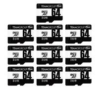 TEAMGROUP Micro 64 GB x 10 unidades UHS-I U1 Clase 10 SDHC SDXC velocidad de lectura de hasta 100 MB/s Tarjeta flash Meomry de alta velocidad con adaptador para cámara, vigilancia, disparo Full HD