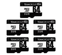 TEAMGROUP Micro 64 GB x 5 unidades UHS-I U1 Clase 10 SDHC SDXC velocidad de lectura de hasta 100 MB/s tarjeta flash Meomry de alta velocidad con adaptador para cámara, vigilancia, disparo Full HD