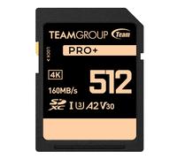 TEAMGROUP PRO 512GB UHS-I U3 A2 V30 4K UHD Read/Write Speed up to 160/120MB/s SDXC Memory Card for Professional Vloggers Filmmakers Photog