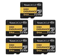 TEAMGROUP THUSDX64GIV3068 - Paquete de 5 tarjetas de memoria flash Micro SDXC UHS-I U3 V30 4K 100 MB/s (diseñada para monitorear), estable y duradera, compatible con grabación de video 4K y Full HD