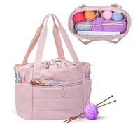 Teamoy Bolsa Portátil para Labores para Lana, Bolsa de Ovillos con Cordón para Agujas, Ganchos de Ganchillo, Agujas de Tejer y Otros Accesorios, Grande, Rosa (Solo Bolsa)