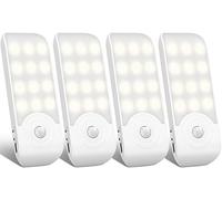TEAMPD Luz Nocturna, Lámpara Nocturna Recargable con Sensor Movimiento (4 PCs con 12 LED), Luces LED Armario con 3 Modos, Luz Cálida para Armario, Gabinete, Pasillo, Escalera, Sótano, Cocina, Garaje